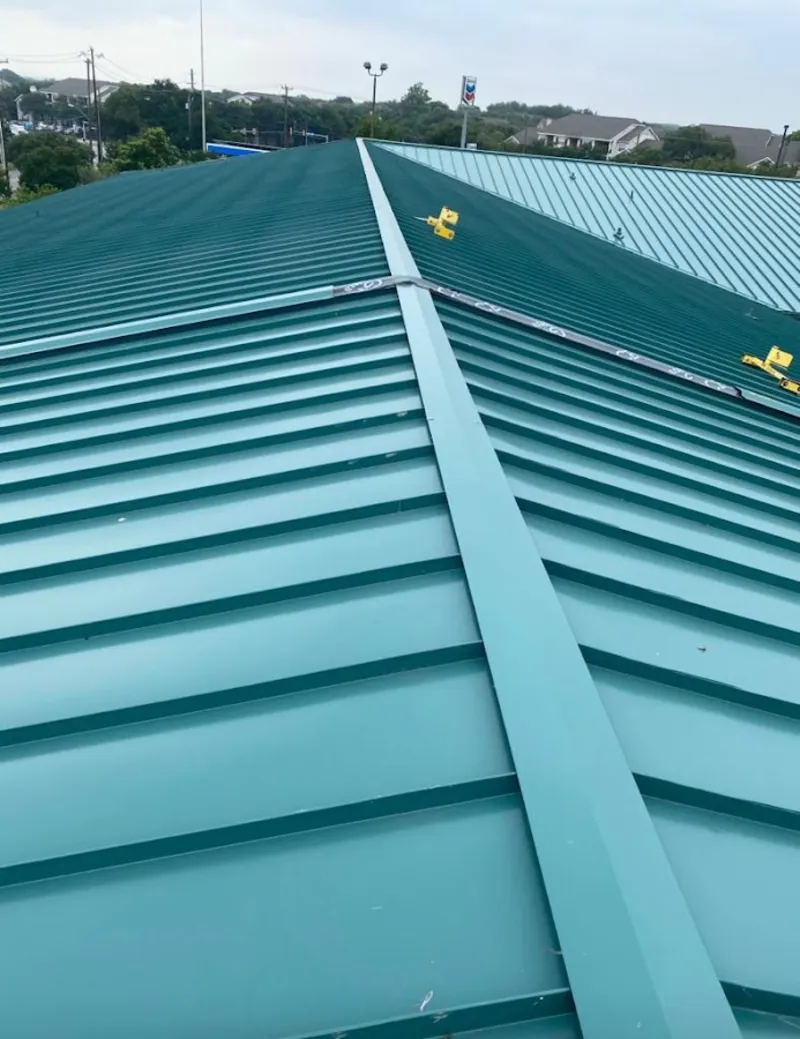 Green commercial metal roof ridge and valley for Metal Roof Repair in Montague
